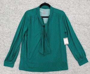 NWT Everly Grey Vanessa Emerald Polka Dot Tie Neck Maternity Top Size MEDIUM